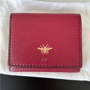 Dior Burgundy Leather D Bee Flap Bifold Wallet